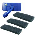 Kit 1 Suporte LT Limpa Tudo Com Junção Articulada + 3 Unidades Fibra Pesada Verde Abrasivo Para Pisos Paredes