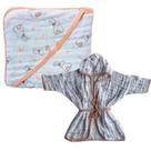 Kit 1 Toalha de Banho Bebe Soft com Capuz de Fralda + 1 Roupão com Capuz Soft 100% algodão Enxoval