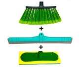Kit 1 vassoura Floreada 1 rodo duplo 1 esponja limpa piso, sem cabo Kit 1 vassoura Floreada 1 rodo duplo 1 esponja limpa piso, sem cabo