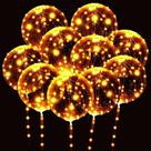 Kit 10 Balão Bubble Transparente Com LED Amarelo Com Vareta Para Festa