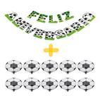 Kit 10 Balões Tema Futebol + Faixa Feliz Aniversário