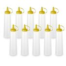 Kit 10 Bisnaga Plástica Transparente Com Tampa Em Cores 400ml Amarelo