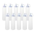 Kit 10 Bisnaga Plástica Transparente Com Tampa Em Cores 400ml Branco