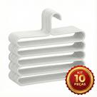 Kit 10 Cabides Organizadores 5 Divisórias Branco PP para Calças e Lenços Otimizador de Espaço