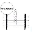KIT 10 Cabides Para Saia Em Aço Cromado Calça Shorts com Presilhas Preta