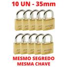 Kit 10 Cadeado Pado De 35mm Mesmo Segredo Iguais Mesma Chave