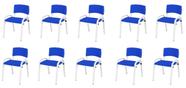 Kit 10 Cadeira Iso Infantil Creche, Escola Base Branco Azul