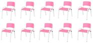 Kit 10 Cadeira Iso Infantil Creche, Escola Base Branco Rosa