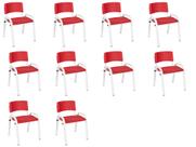 Kit 10 Cadeira Iso Infantil Creche, Escola Base Branco Vermelho