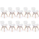 Kit 10 Cadeiras de Jantar Charles Eames Slim Wood Estofada - Branco