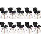 Kit 10 Cadeiras de Jantar Charles Eames Slim Wood Estofada - Preto
