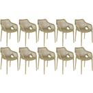Kit 10 Cadeiras de Jantar Design Suits com Braços Empilhável em Polipropileno - Nude