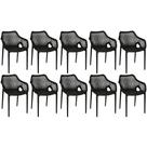 Kit 10 Cadeiras De Jantar Design Suits Com Braços Empilhável Em Polipropileno - Preto