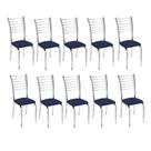Kit 10 Cadeiras de Jantar Lara cromada para cozinha Assento material sintético Azul Marinho - Aurora Line