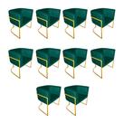 Kit 10 Cadeiras de Jantar Premium Base de Ferro Dourada Veludo Verde