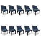 Kit 10 Cadeiras De Jantar Suede Azul Marinho Base Madeira