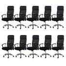 Kit 10 Cadeiras Escritório Presidente com Relax Tela Mesh material sintético 3307 Preto