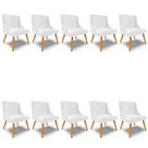 Kit 10 Cadeiras Estofadas para Sala de Jantar Pés Palito Lia Sintético Premium Branco - Ibiza