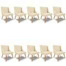Kit 10 Cadeiras Estofadas para Sala de Jantar Pés Palito Lia Veludo Off White Luxo - Ibiza