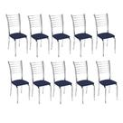 Kit 10 Cadeiras Iara Cromada Para Cozinha-material sintético Azul