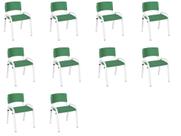 Kit 10 Cadeiras Infantil Iso, Escola, Base Branco-Verde Escuro