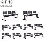 Kit 10 Cadeiras Longarinas PLÁSTICAS 03 Lugares Cor PRETA 23026