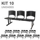Kit 10 Cadeiras longarinas PLÁSTICAS 03 Lugares - Cor PRETO - REALPLAST - 23008