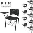KIT 10 Cadeiras Universitárias com Prancheta e Porta Livros - Cor Preto - REAPLAST - 32042