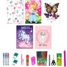 Kit 10 Cadernos Brochurão Brochura 96 Folhas Costurado Capa Dura Tema Meninas Com 38 Acessórios