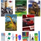 Kit 10 Cadernos Brochurão Brochura 96 Folhas Costurado Capa Dura Tema Meninos Com 38 Acessórios