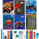 Kit 10 Cadernos Estampado Meninos Capa Dura Grande A4 Arame Espiral Com 38 Itens