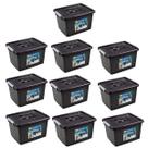 Kit 10 Caixa Organizadora Multiuso Preta C/ Tampa 30L
