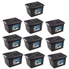 Kit 10 Caixa Organizadora Multiuso Preta Com Tampa 30L