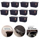Kit 10 Caixas Contêiner Organizador Multiuso 53 Litros Preto C/ Tampa e Rodas