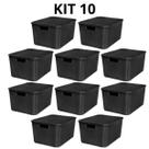 Kit 10 Caixas Organizadora Rattan com Tampa 7 Litros Preto Praticidade para Sua Organização