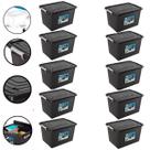 Kit 10 Caixas Organizadoras 56 Litros Tampa E Trava Preta