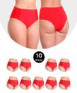 Kit 10 Calcinha Cós Alto Cintura Alta Em Microfibra E Renda Catarina Vermelho Kit 10 Calcinha Cós Alto Cintura Alta Em Microfibra E Renda Catarina Vermelho