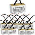 Kit 10 capacitor 2 fios quadrado 3 uf x 250/400v chapa trio