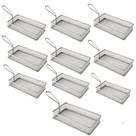 Kit 10 Cestas Inox Retangular com Alça para Servir Porções, Batata Frita e Frango Restaurante e Fo