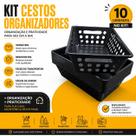 Kit 10 Cestinhos Organizador Multiuso Pequeno Vazado Com Alças Preto 29x19x8CM 3UD Kit 10 Cestinhos Organizador Multiuso Pequeno Vazado Com Alças Preto 29x19x8CM 3UD