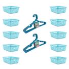 Kit 10 Cestos Multiuso 16x12x6Cm e 10 Cabides Infantis Azul