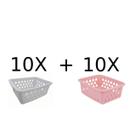 Kit 10 Cestos Multiuso Branco + 10 Cestos Rosa Pequenos