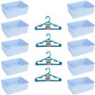 Kit 10 Cestos Multiuso Decorativo e 20 Cabides Infantis Azul