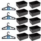 Kit 10 Cestos Multiuso Decorativo e 20 Cabides Infantis Preto