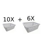Kit 10 Cestos Multiuso Pequeno Branco + 6 Cesto Médio Branco