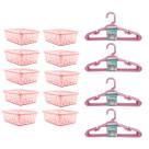 Kit 10 Cestos Organizador Pequeno 16x12x6Cm Rosa + 20 Cabides Infantil Rosa