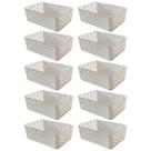 Kit 10 Cestos Organizadores Branco Multiuso Médio Empilhável Gaveta Armário Lavanderia 19x14x6,5