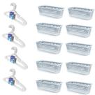 Kit 10 Cestos retangular + 20 Cabides Transparente Infantil