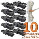 Kit 10 Clipes Prendedores p/ Amarração de Lonas e Tendas + 20mts de cordelete espessura 3mm