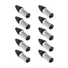 Kit 10 Conector Xlr Canon Macho Metal Mxt 3 Pinos Resistente Cor Preto